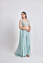 Ice Blue Sharara with Multicolor Blouse – Designer Ethnic Wear